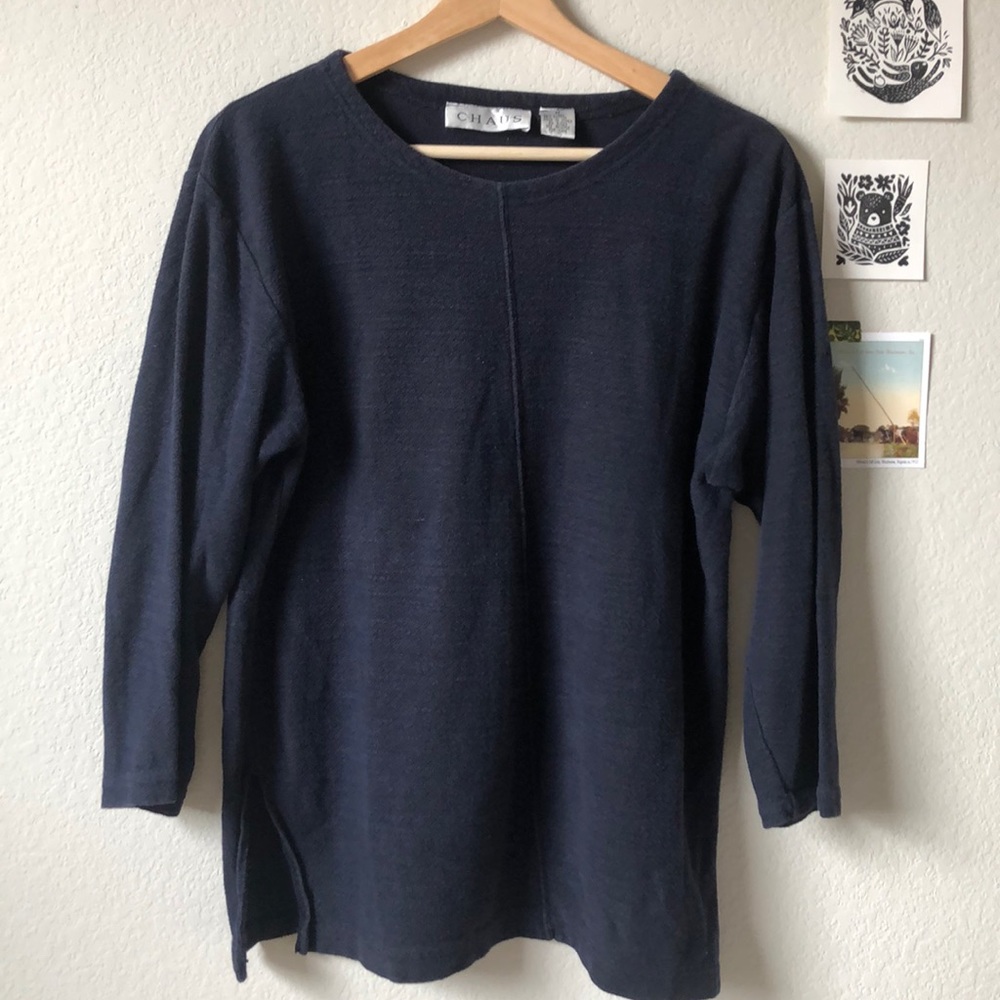 Vintage Navy Cotton Linen Tunic Shirt